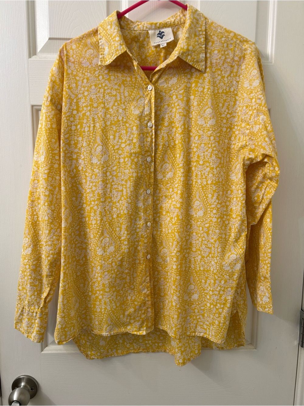 Pomegranate 100% Cotton Yellow Floral Button-Up Blouse